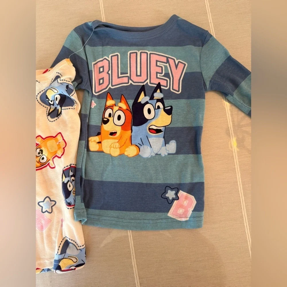 Bluey Pajamas Size 4 | 4-Piece Kids PJ Set | Long Sleeve Tops & Pants
